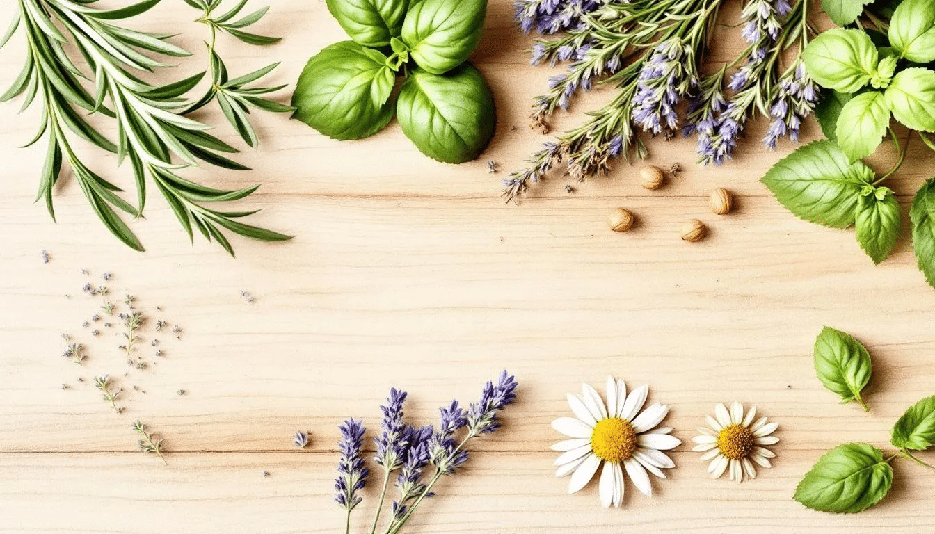 A kitchen scene with herbal ingredients for DIY recipes.