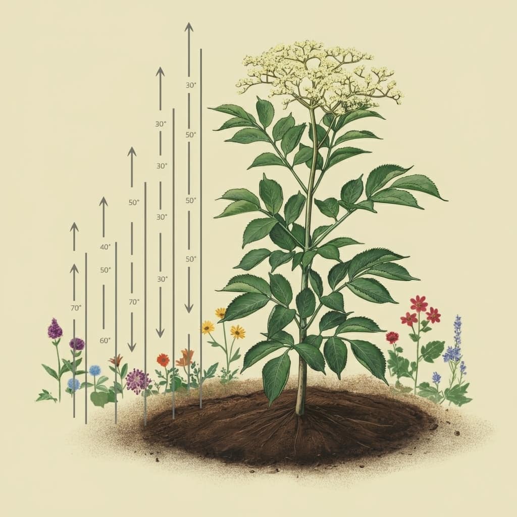 Elderberry bush illustrating various factors affecting height