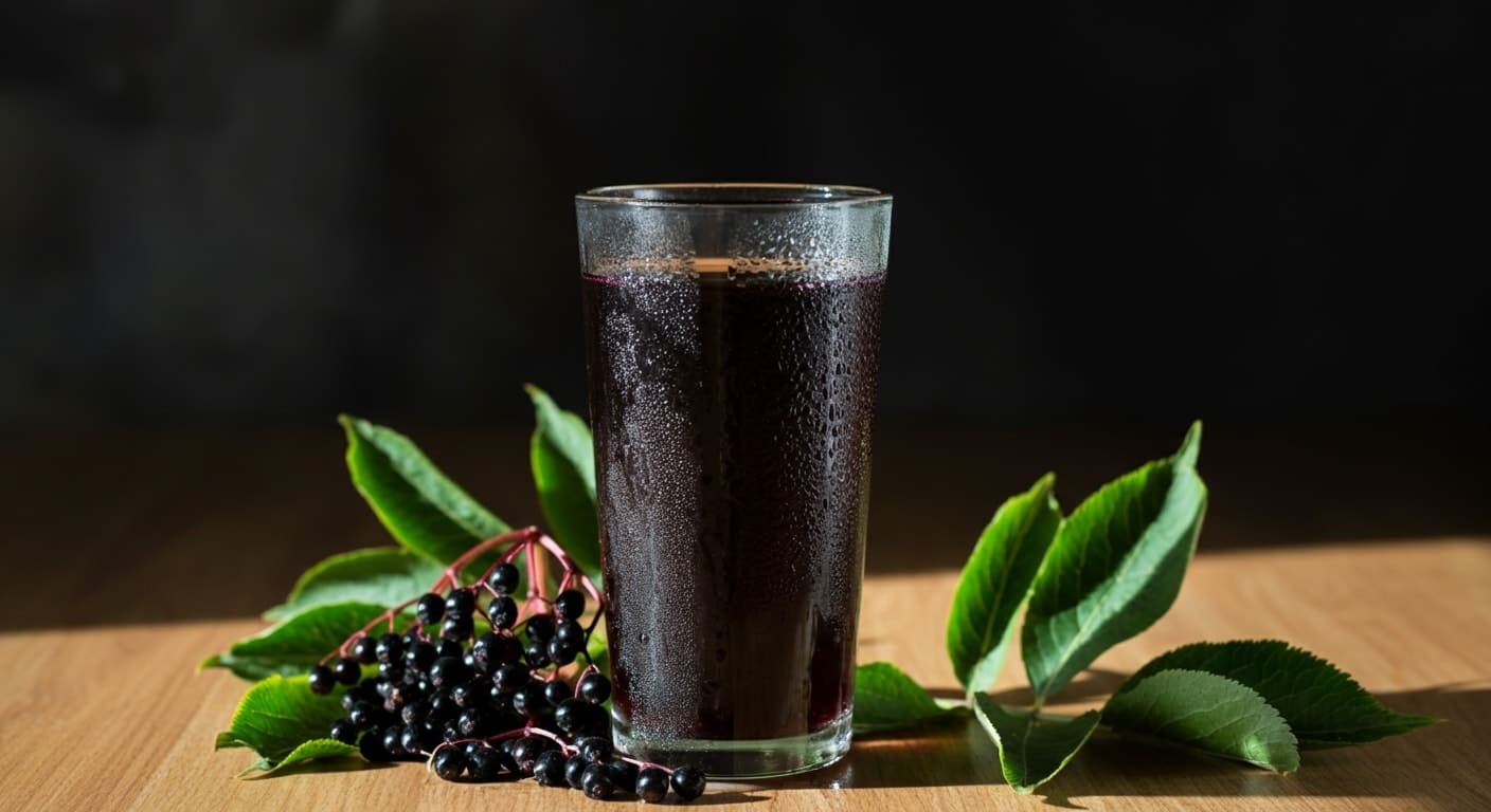 A variety of elderberry products including juice and wine.